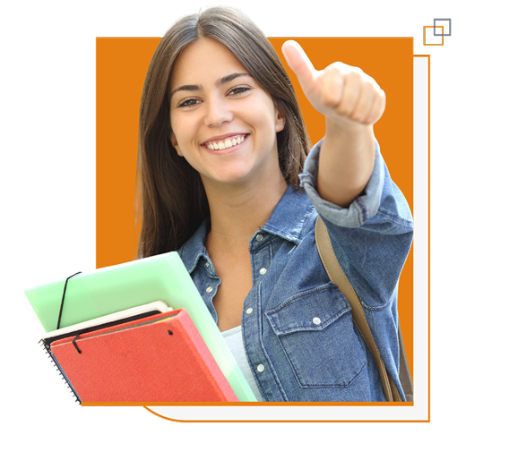 Smiling student showing thumbs up